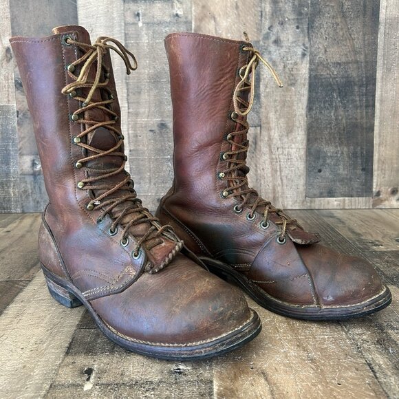 Unbranded Vintage Linesman Logger Plain Toe Lace Up Work Boots Mens 10.5 D - Picture 12 of 12